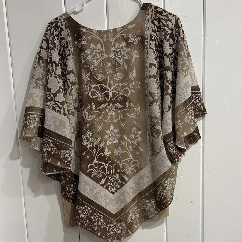 Tan & Brown Boho Floral Shawl Blouse - Picture 4 of 8